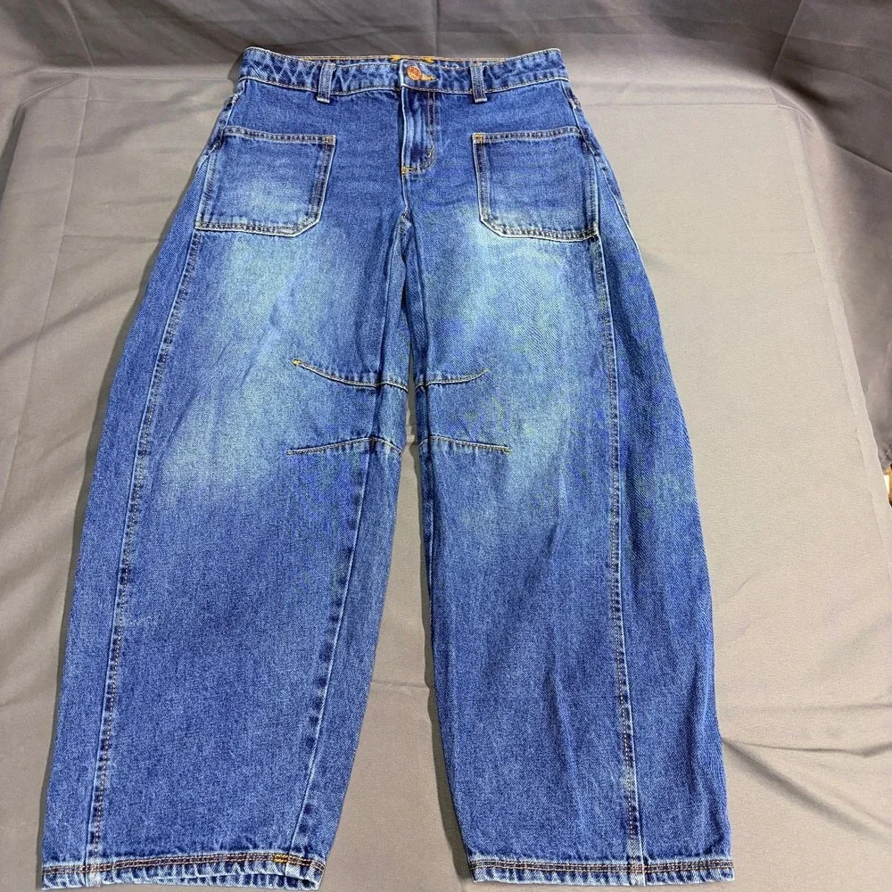 Justice Barrel Jeans Wide Leg Loose Fit Girls 12 Blue Denim Preowned Excellent